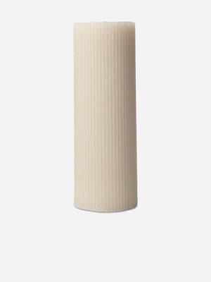 Ribbed Cylindrical Candle Beige 7X20Cm