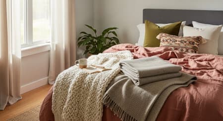 cozy layered bedding scene